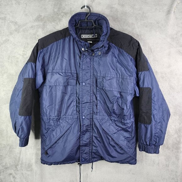 Mens Blue Mountain Tek Nylon Hooded Jacket Coat Drawstrings Full Zip Size XL - Picture 2 of 10